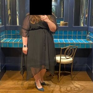 City Chic Size 18 Off the Shoulder Gauzy Black Midi Dress